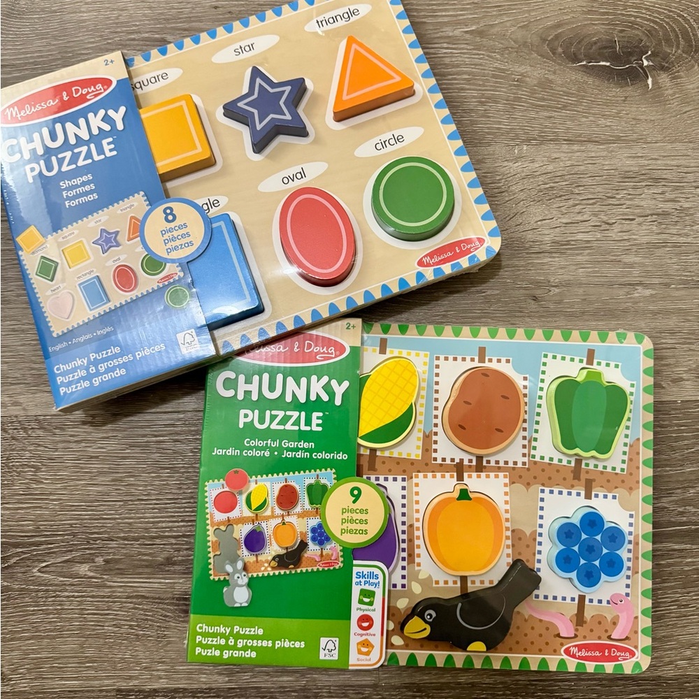Melissa & Doug Chunky Puzzle Set - Shapes and Garden Fun